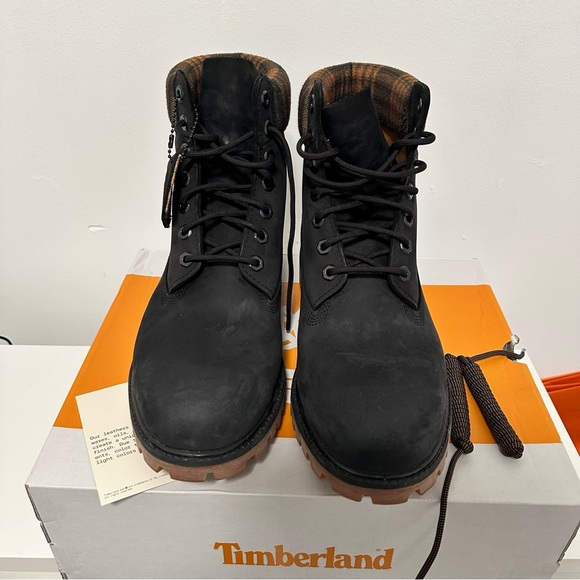 Timberland Boots Men's 11 Warm Lined 6" WATERPROOF Black Nubuck Plaid Tan Boots - Picture 2 of 13